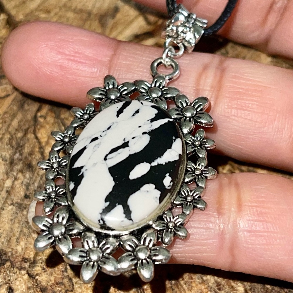 Black & White Rainbow Calsilica Pendant 2”